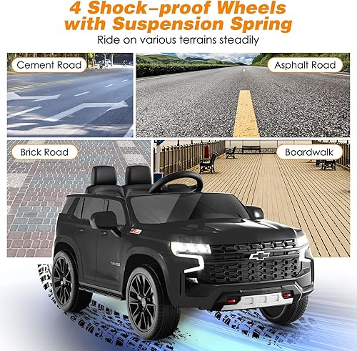 Miniatura 4 de Costzon Vehículo eléctrico Chevrolet Tahoe con licencia de 12 V con control remoto de 2.4 G, velocidad altabaja, música, luces, MP3USBFM, suspensión