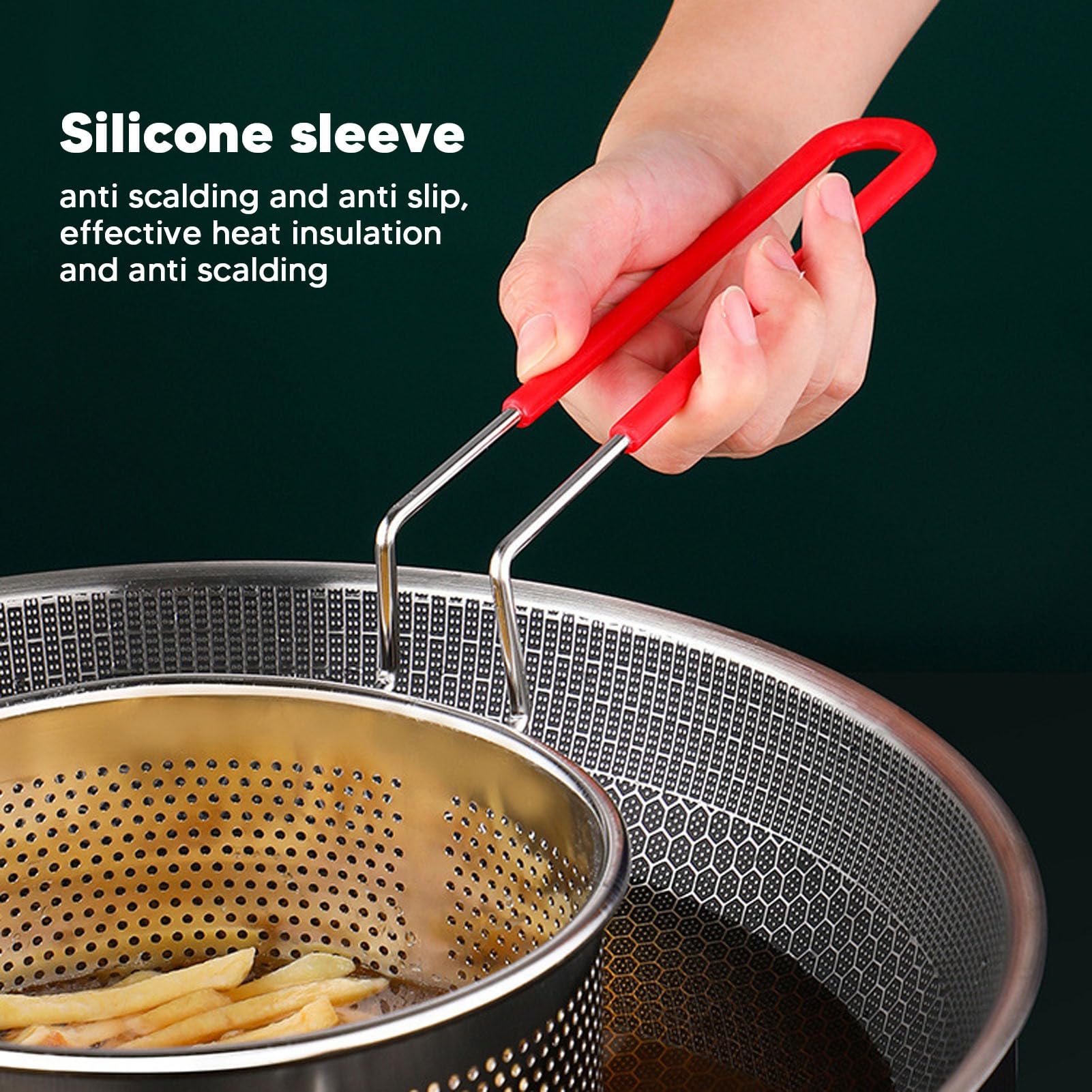 Stainless Steel Deep Fryer Basket, Ergonomic Handle (Duży 19,8 cm)