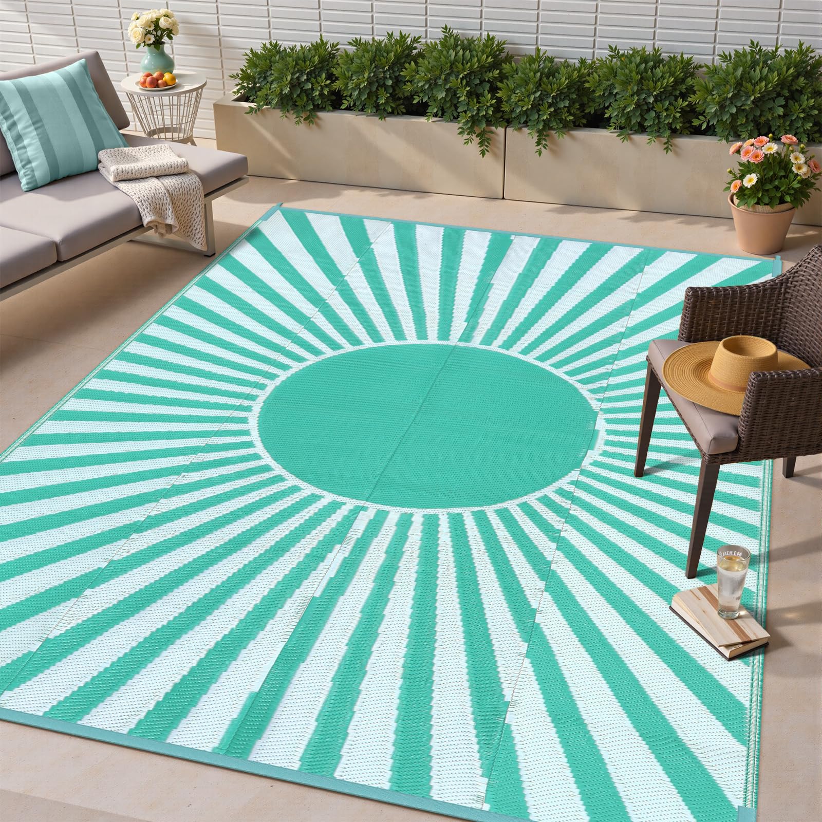 Wonnitar 5x8 Waterproof Outdoor Rug - Reversible Plastic Straw Patio Rug, Portable Outside Carpet for Camping, Indoor Outdoor Mat for Deck Backyard RV