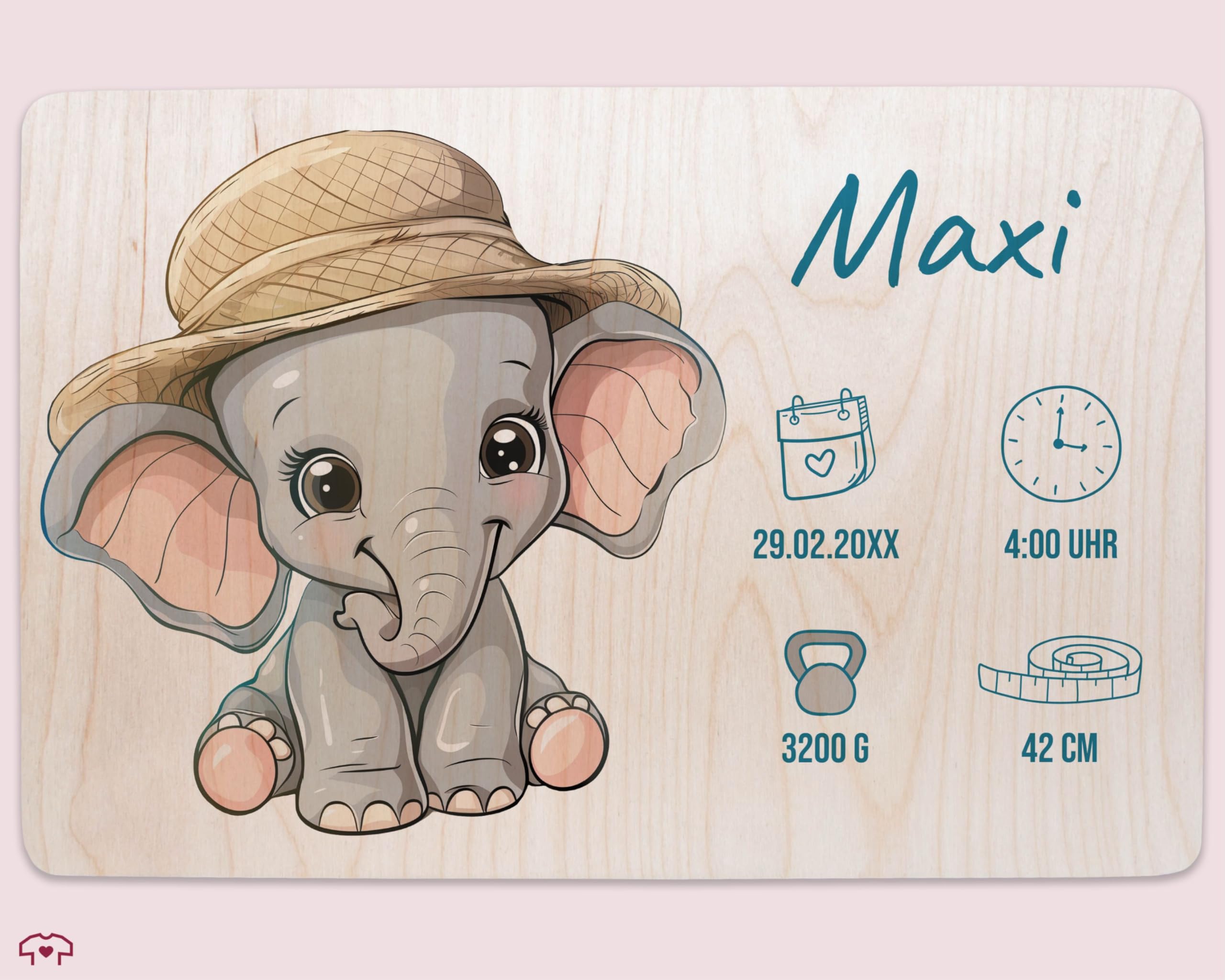Holz Geschenkbox Holzkiste - Erinnerungsbox Baby Personalisiert mit Elefant und Name | Personalisierte Geschenke Baby Geburt | Geschenke zur Geburt - 30 x 20 x 14 - Holz - erinnerung neugeborene