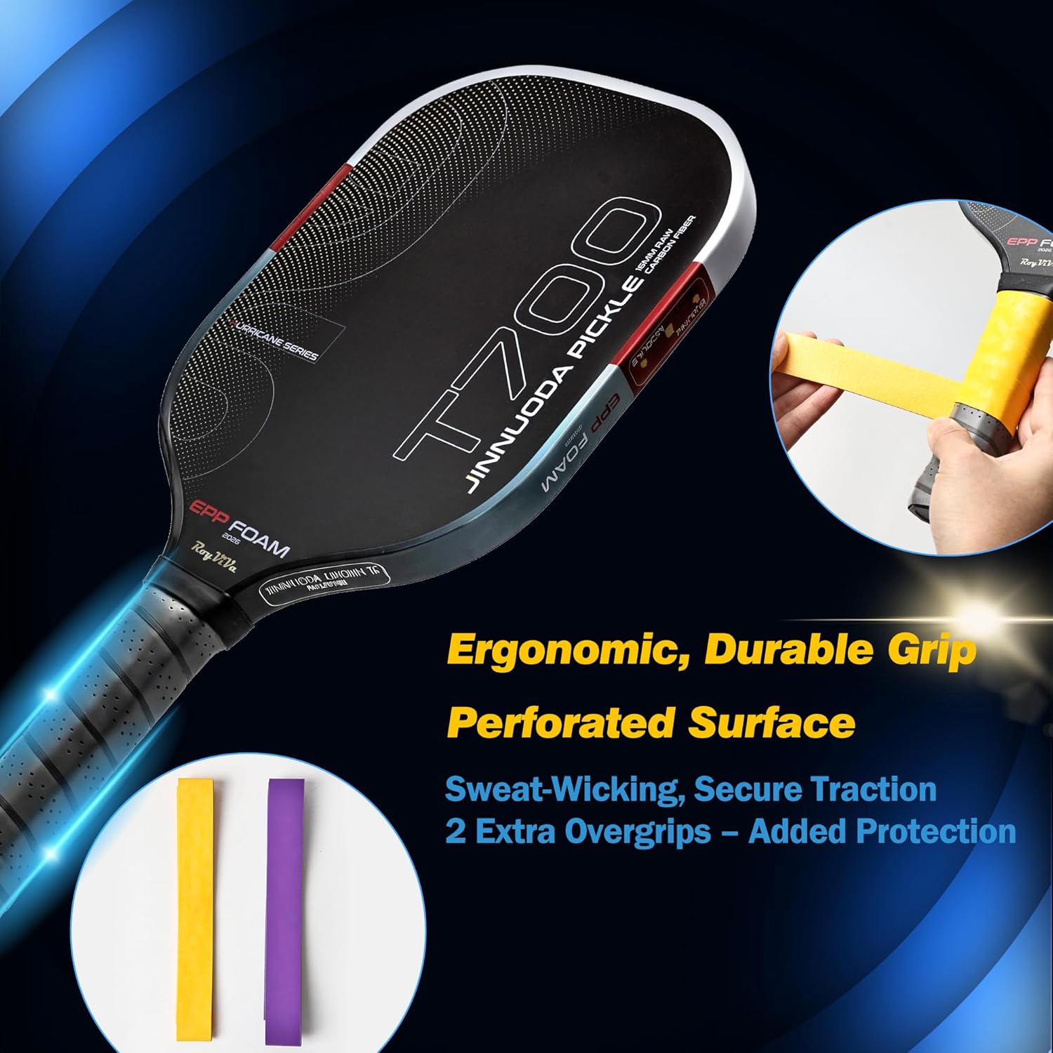 Pickleball Paddle with T700 Raw Carbon Fiber, 16mm Upgraded EPP Foam Core, Torque-Boost Weighting System & Elasticity Enhancement Design