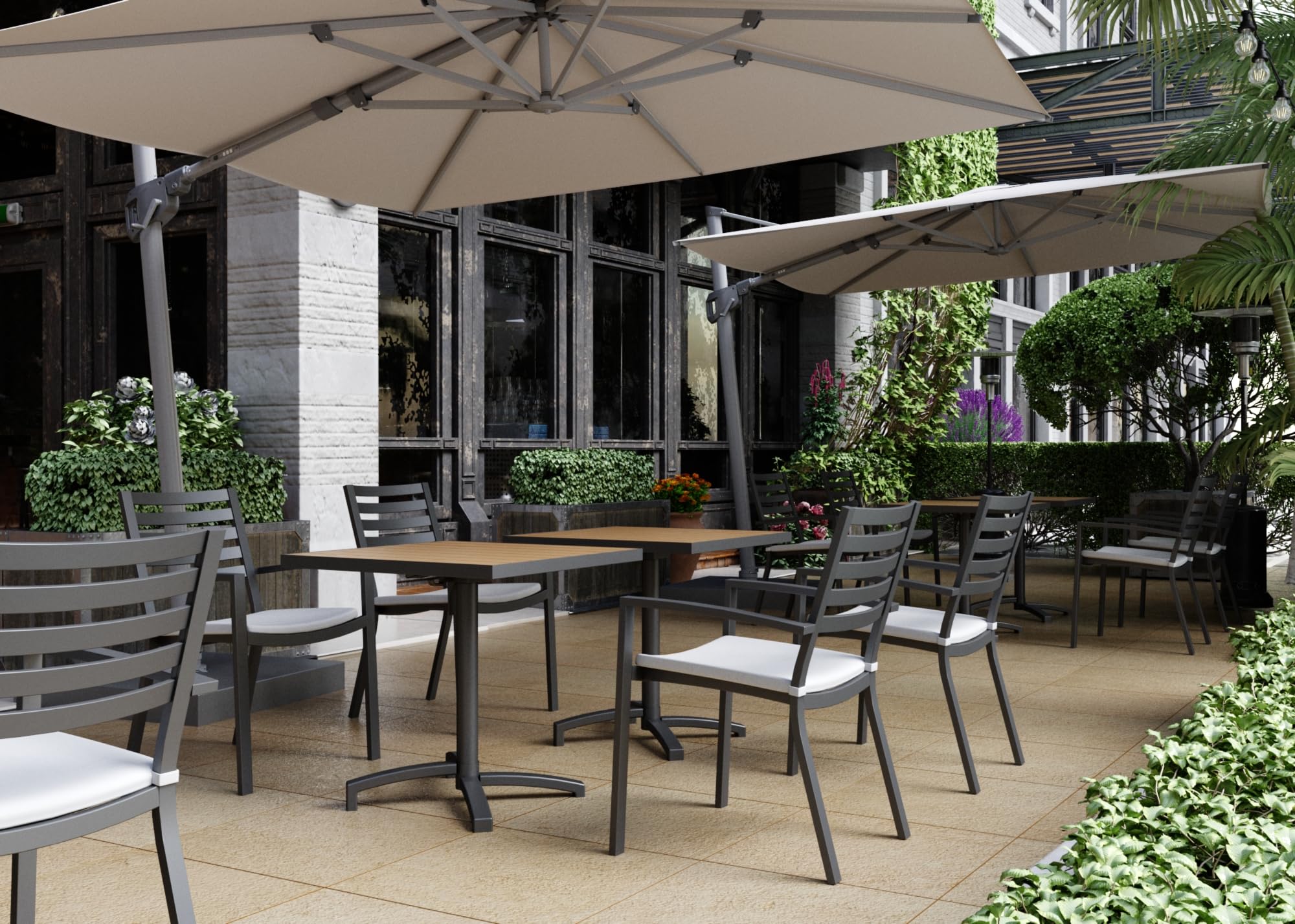 METRO Professional Table Carrée de terrasse SHAD, Rabattable, Aluminium, Aspect Bois, Résistante, Beige/Noir