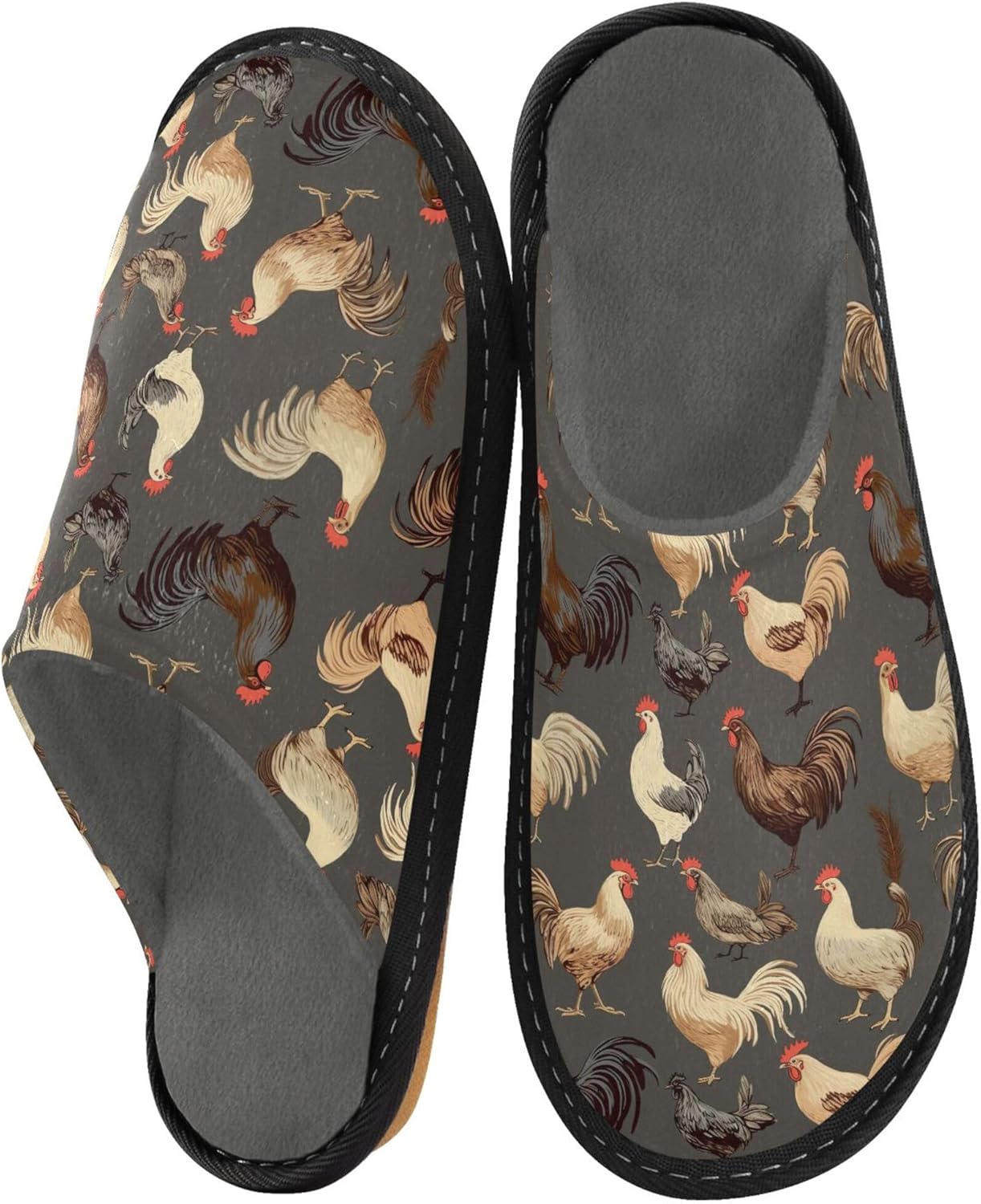 Rooster Hens House Slippers – Cozy Fuzzy Slippers for Guests, Washable & Disposable, Perfect for Shoeless Home, Spa & Hotel Use A111939