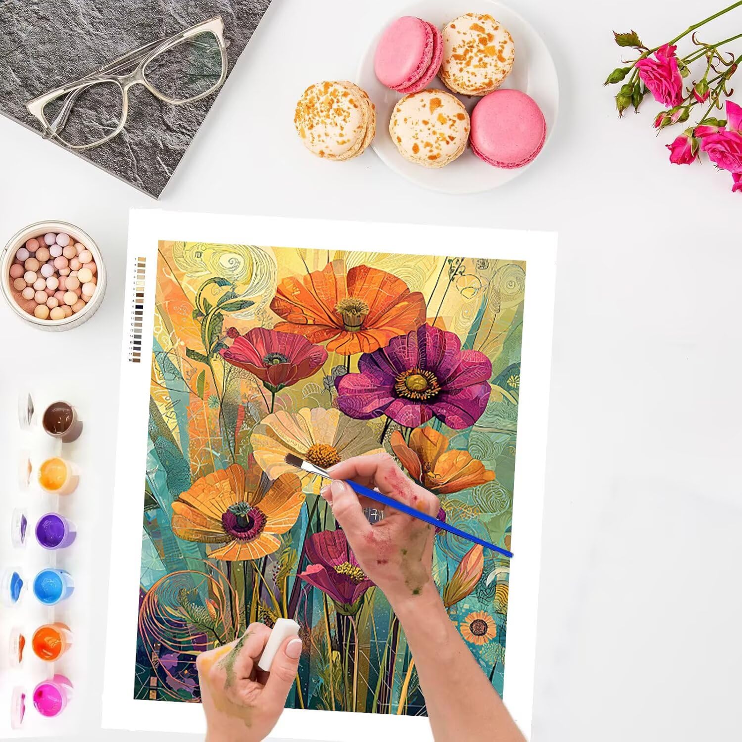 Frühlingsblumen Malen Nach Zahlen Erwachsene Anfänger, 80x100cm c-402 | Handgemalt Ölgemälde Kit für Mädchen Jungen ab 7 8 9 Jahre, Rahmenlos, für die Wanddekoration zu Hause, DIY Acrylmalerei