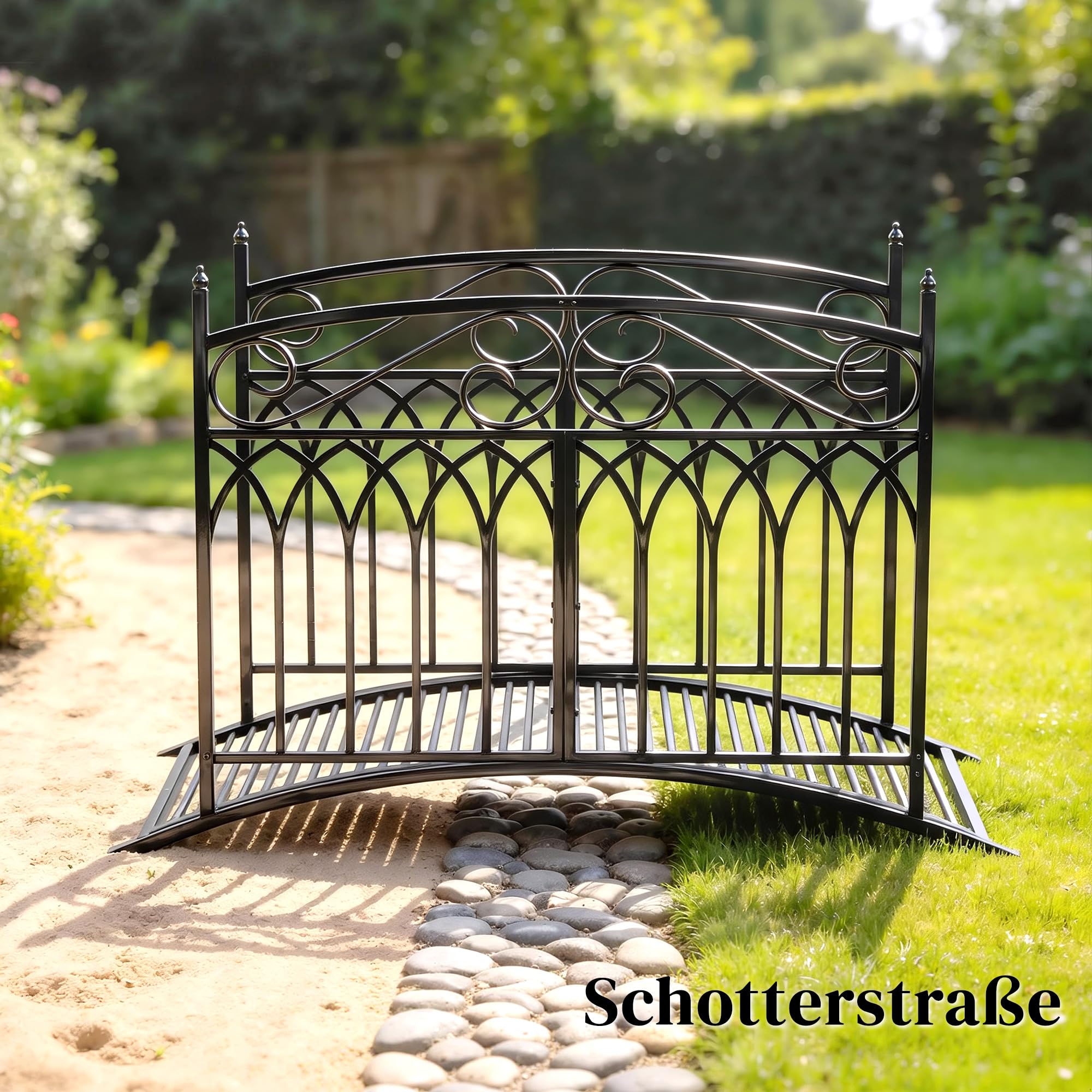 Outsunny Gartenbrücke aus Metall 135,5 cm Teichbrücke mit Sicherheitsgeländern Antik-Optik Rostbeständig Stabil Metallbrücke dekorative Zierbrücke Brücke für Bach Teich einfache Montage