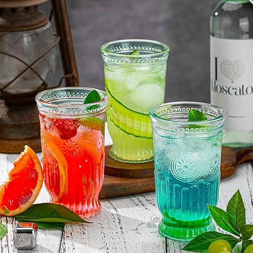 Miniatura 4 de Vasos para beber, 12 vasos altos diseñados en relieve, vasos de vidrio de 16 onzas, vaso de agua alto, juego de cristalería acanalada, tazas de