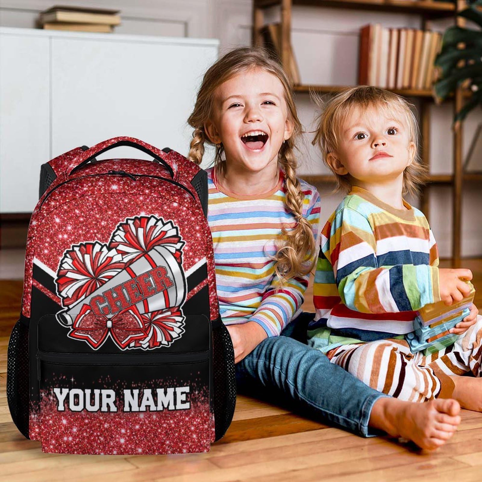 Zaino personalizzato Cheer, 43 cm, zaino da cheerleader, regali per ragazze, borsa per libri per bambini elementari, Rosso, One Size, Zaino per bambini