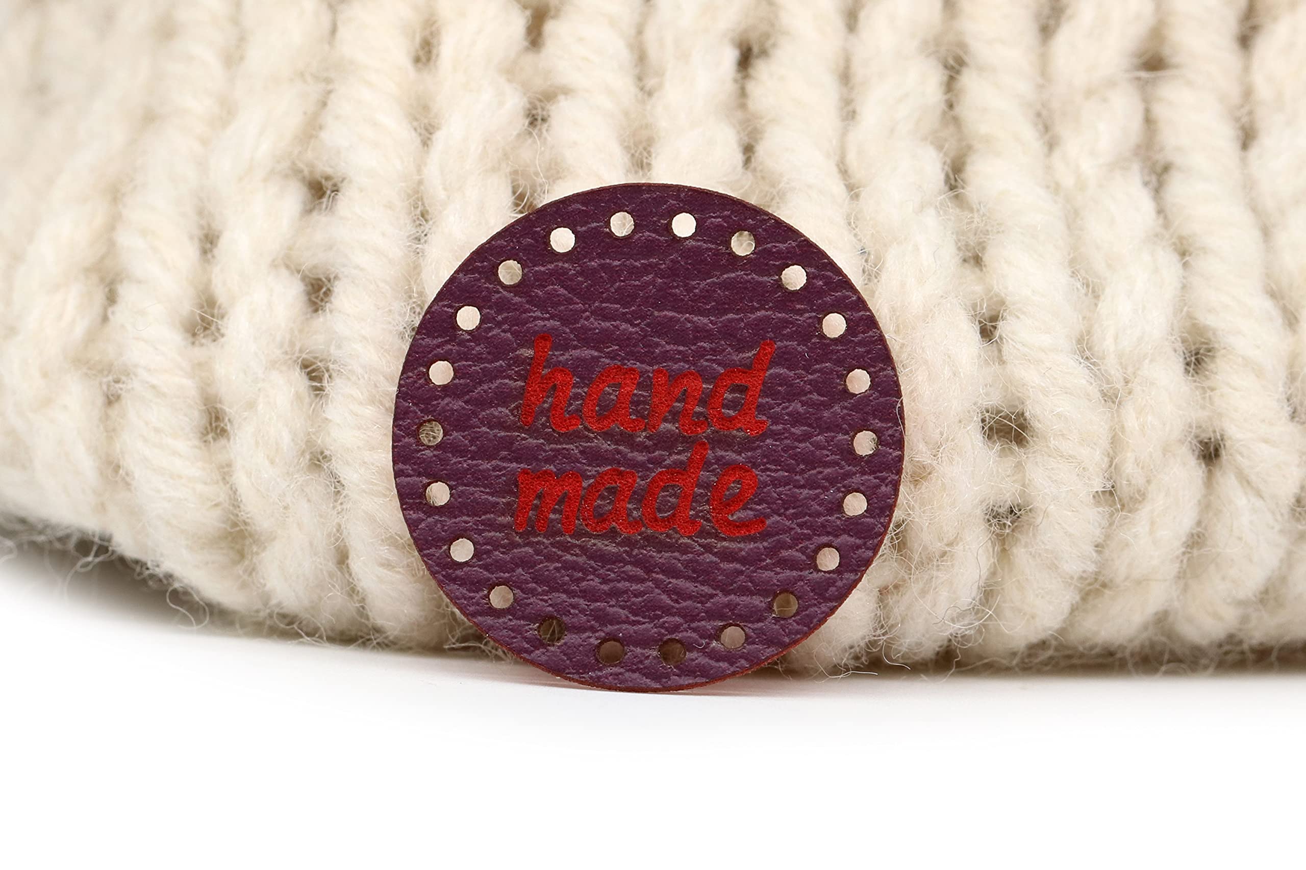 Etichette Handmade PU Rotonde - Rosso-Viola MOD. RO02 - Tag Handmade Etichette Etichette Handmade da Cucire Fatto a Mano (30 Pezzi - Testo Personalizzato)