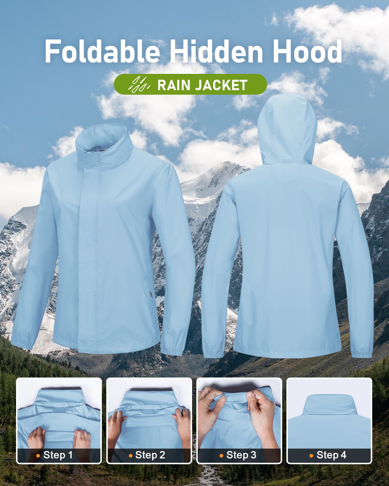 Outdoor Ventures Giacca impermeabile da donna, leggera, con cappuccio, per le mezze stagioni, da ciclismo, per attività all'aria aperta