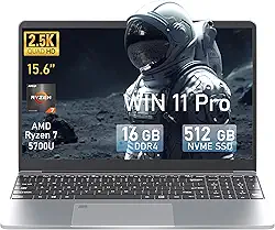 OMSERVB Laptop AMD R7 5700U de 165 Hz 2,5 K FHD de 15,6 polegadas (até 4,3 GHz) com notebook gráficos Radeon, 16 GB de RAM, 512 GB NVMe SSD Win 11 Pro e Office 2019 (SSD NVMe de 16 GB + 512 GB)