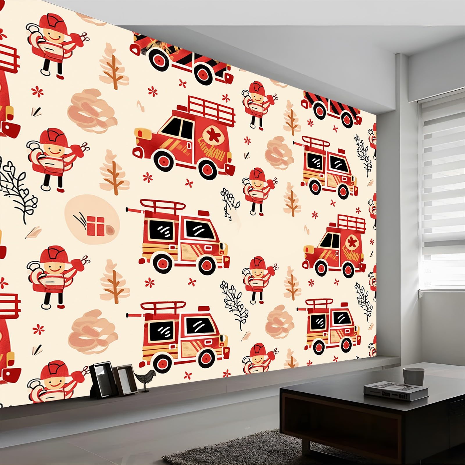 Autocollant Mural Sticker Mural Sam Le Pompier 3D - 57x80cm, Vinyle Adhésif Enfants Chambre Garçon Fille Sticker Facile à Poser