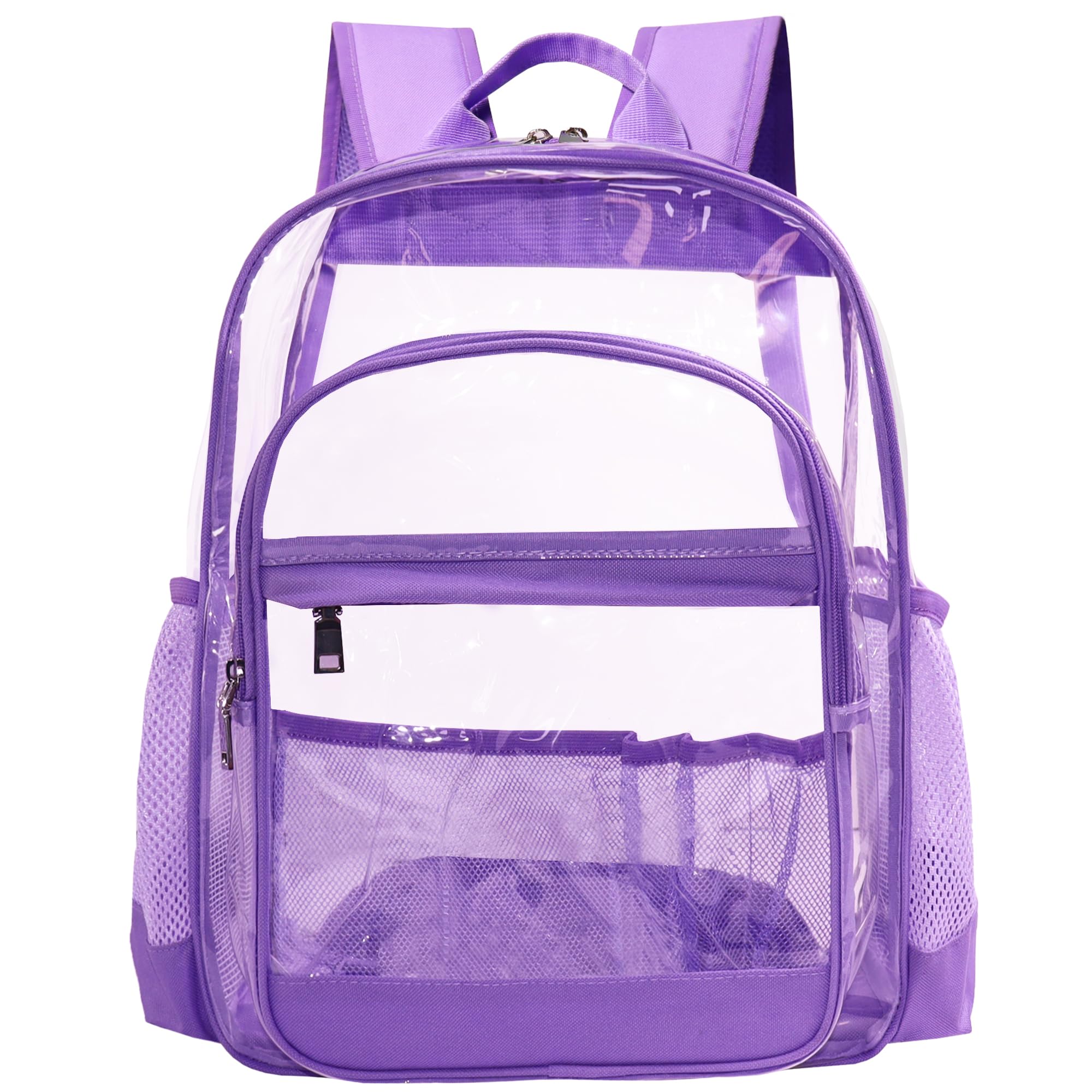 Zaino trasparente resistente – Grande borsa trasparente per scuola, università, lavoro, viaggi e sicurezza, Viola chiaro, Large, Zaino trasparente