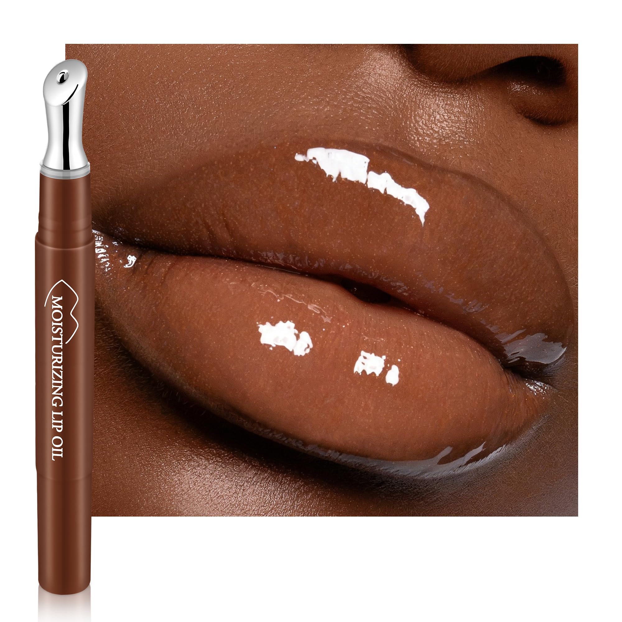 Hydrating Glow Lip Oil，Ultra Moisturizing Tinted Lip Oil for Glossy Sheer with Applicator，Lip Balm&Lip Plumper ，Smooth Dry Lips，High-shine Finish Non-Sticky，Bálsamo labial hidratante,05#Coffee