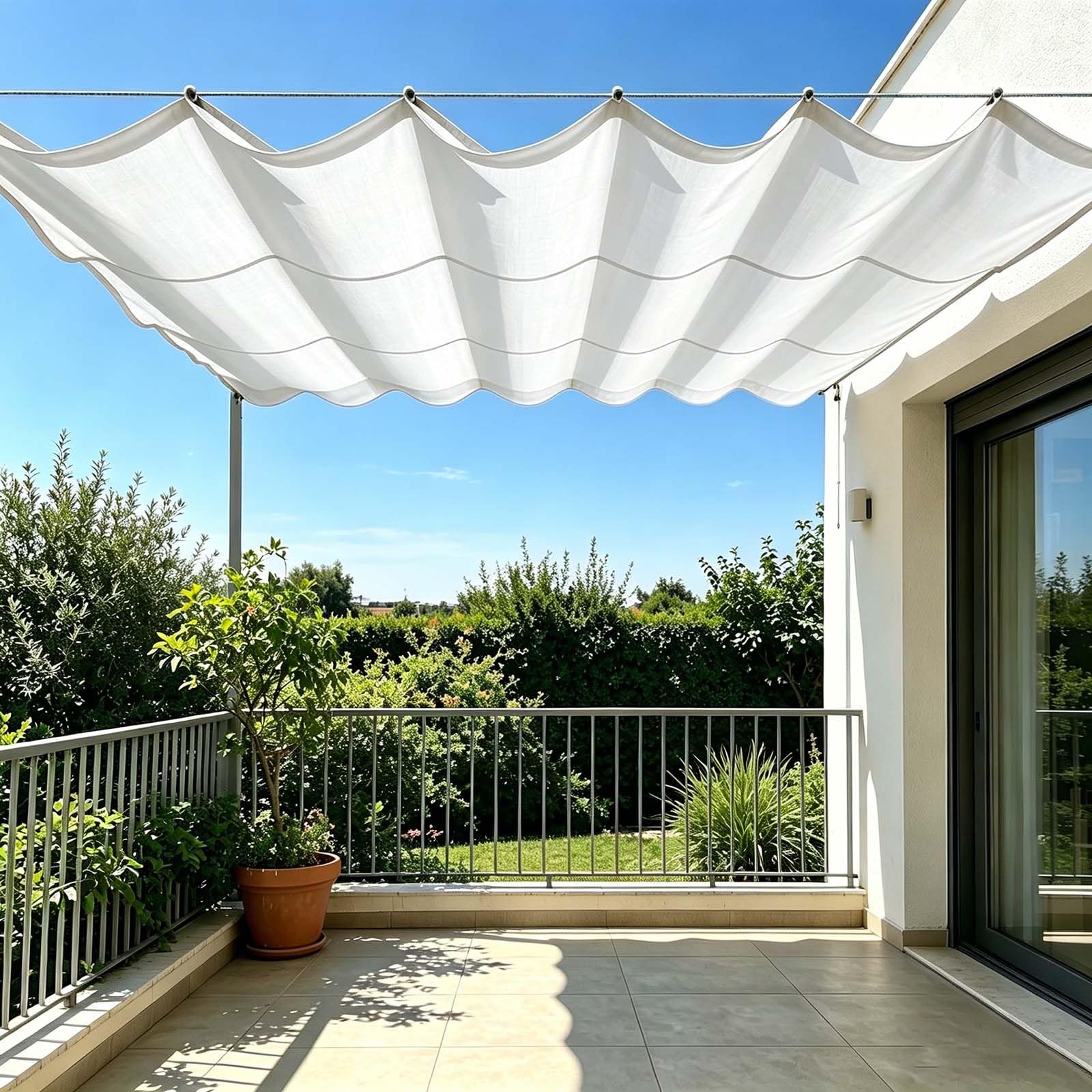 Voile d'ombrage imperméable pour patio et terrasse blanche 150 x 505 cm