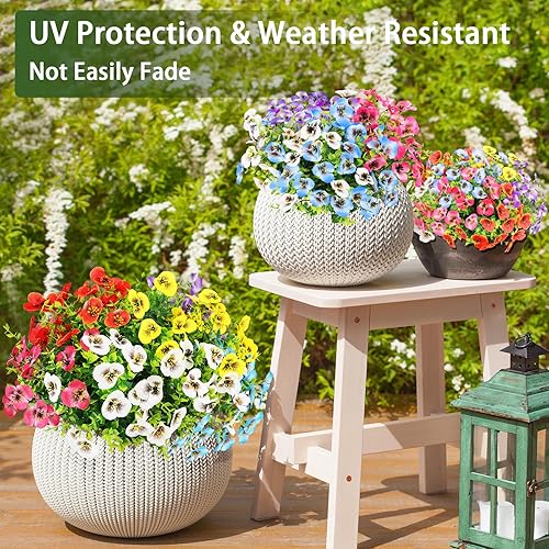 Miniatura 2 de MACTING Flores artificiales de pensamiento para exteriores, 12 paquetes de plantas sintéticas para exteriores, resistentes a los rayos UV