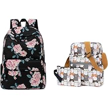 Cute Cat Messenger Bag Small Crossbody Bag Floral Backpack Bundle