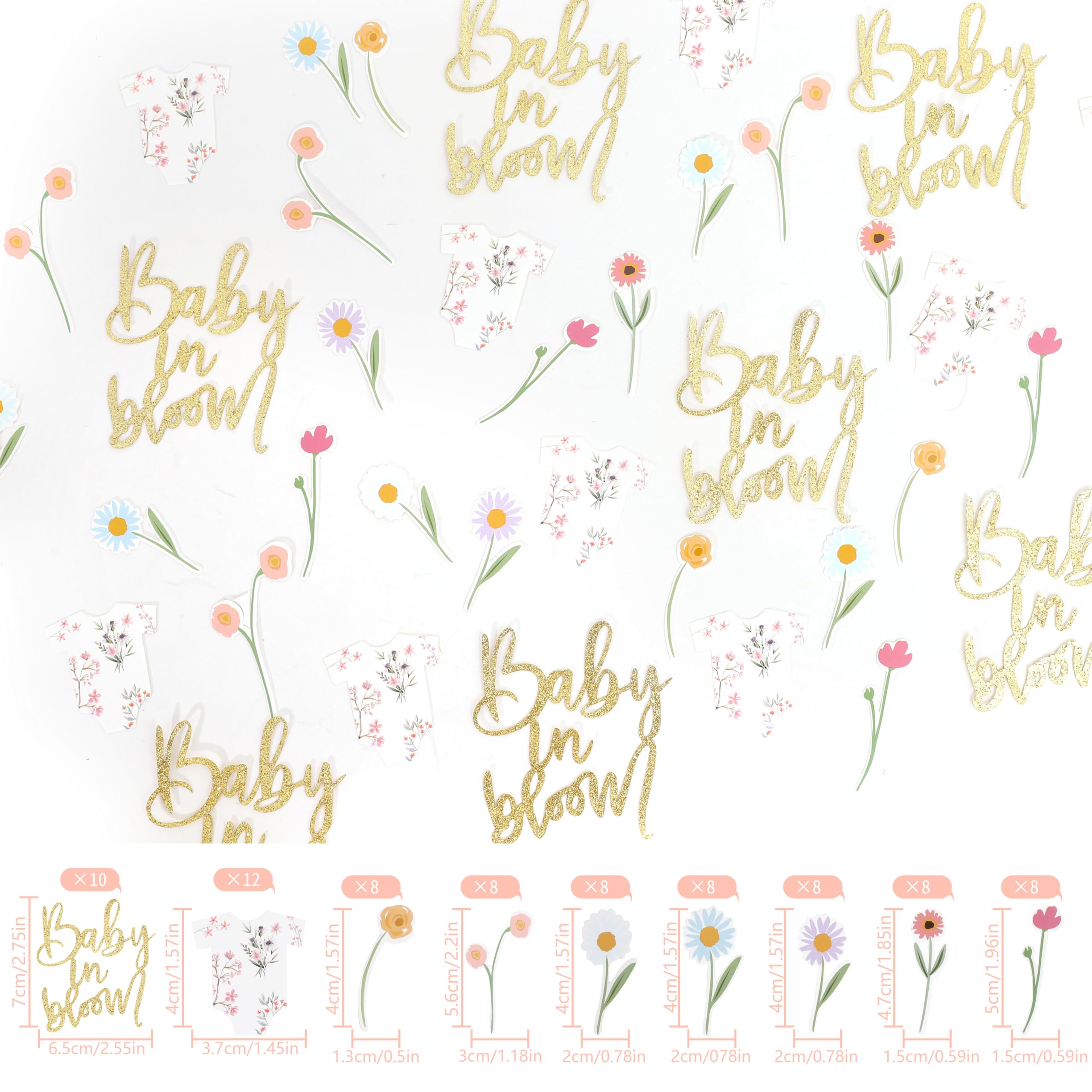 Baby Shower Script Table Confetti - Baby In Bloom Shower Decor, Floral Bodysuit Scatter, Flower Baby Gender Reveal Party Decorations, Glitter Photo Props (Baby Girl Pink)