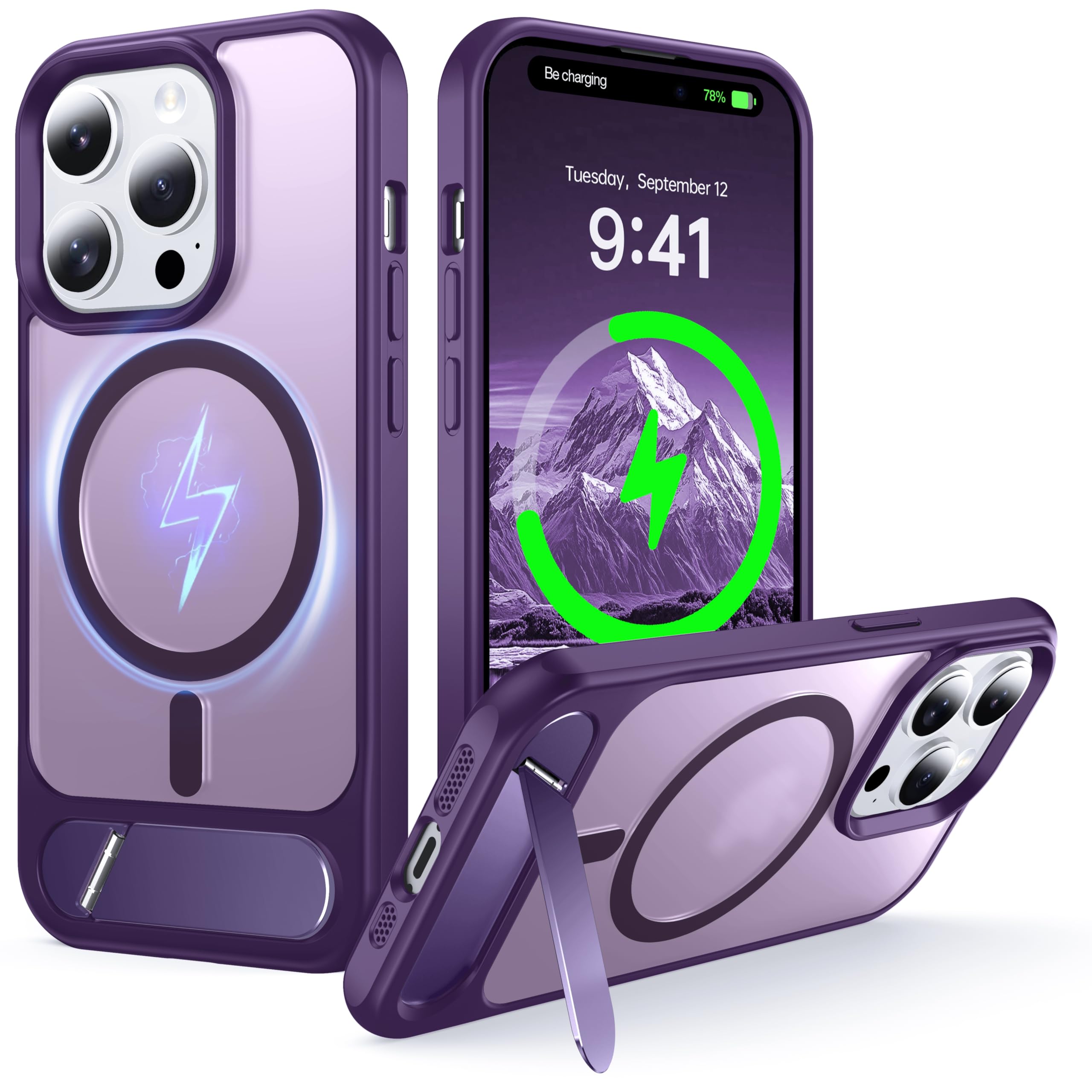 Support magnétique iPhone 14 Pro Max antichoc charge MagSafe béquille violet - 8