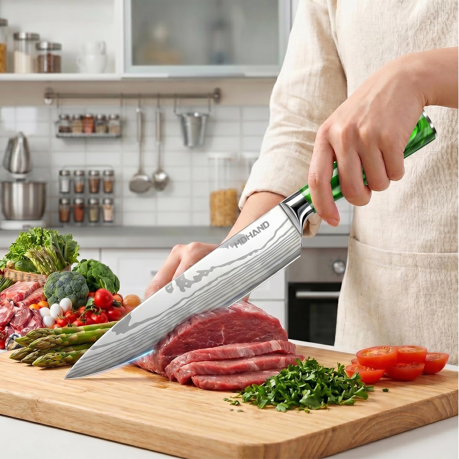 MDHAND Küchenmesser Set, 10-teiliges Set aus Rostfreiem Stahl Mit Ergonomischem Griff, Perfektes Geschenkset für Profiköche und Anfänger