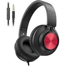 AILIHEN Kids School Headphones with Mic & 3.5mm Jack for K-12 Students-Red | Classroom,Travel & Daily Use, Duarable, Adjustable & Foldable, Kids & Teens, For Chromebook & Tablet, Lightweight