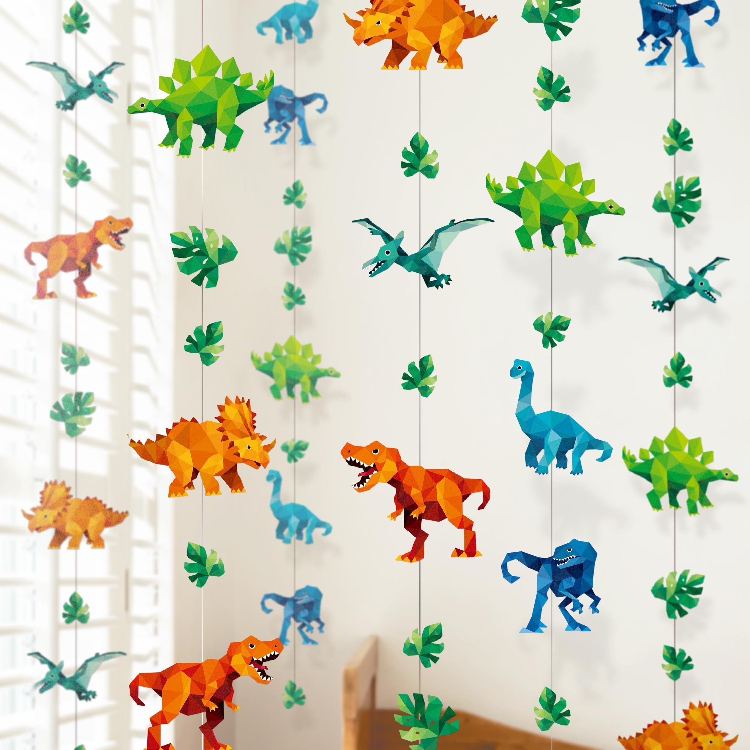 Cheerland Dinosaur Party Decorations Geometric Dinosaur Garland Jurassic T-Rex Raptors Triceratops Pterodactyl Brachiosaurus Dino Party Supplies for Jurassic Birthdays Baby Showers Pack of 6