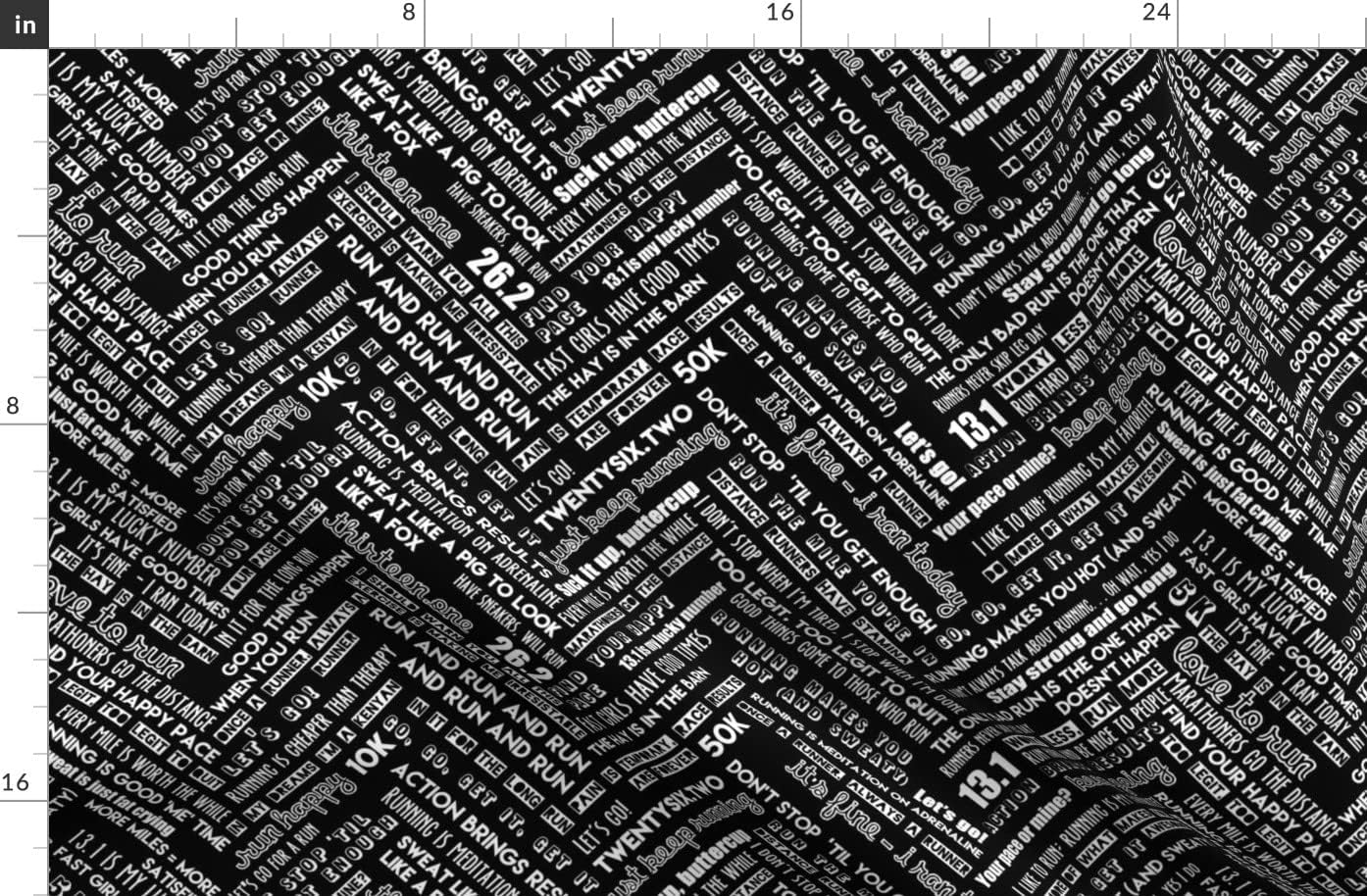 Spoonflower Fabric - Running White Black Run Marathon Race Exercise Athletic Printed on Organic Cotton Sateen Fabric by The Yard - Sewing Quilting Apparel Home Decor