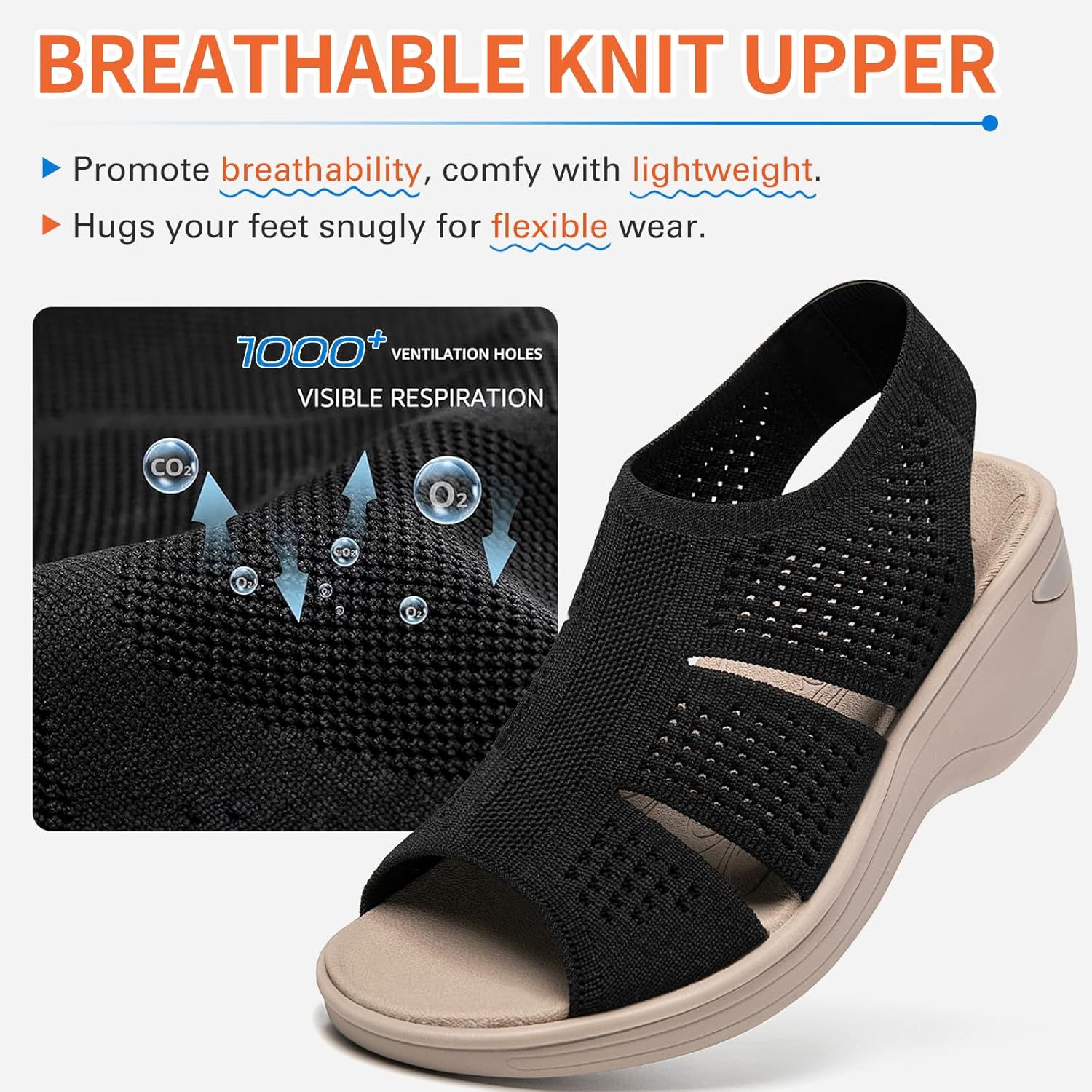 KOIMED Women's Comfortable Platform Walking Sandals With Memory Foam Open Toe Lightweight Breathable Soft Mesh Washable For Summer Travel Casual Beach Outdoor Sport - Image 3