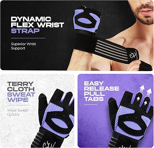 Miniatura 3 de Special Essentials Guantes de gimnasio para levantamiento de pesas para hombres y mujeres, guantes de entrenamiento sin dedos con acolchado