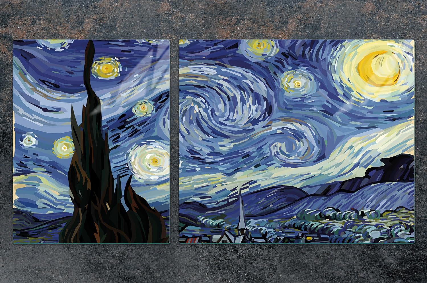 Piastre di copertura per piano cottura in ceranfeld 2 pezzi 100x52 cm | copertura per piano cottura cottura elettrico a induzione | paraschizzi | tagliere in vetro | Pezzo d'arte