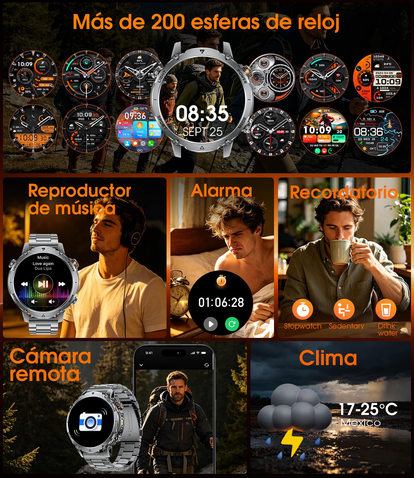 LIGE Smartwatch Hombre Militar, Batería 1400mAh, Pantalla HD 1,7", Llamadas Bluetooth, 110+ Modos Deportivos, Linterna LED, IP68 Impermeable, Reloj Inteligente Hombre Android iOS, 2 Correa