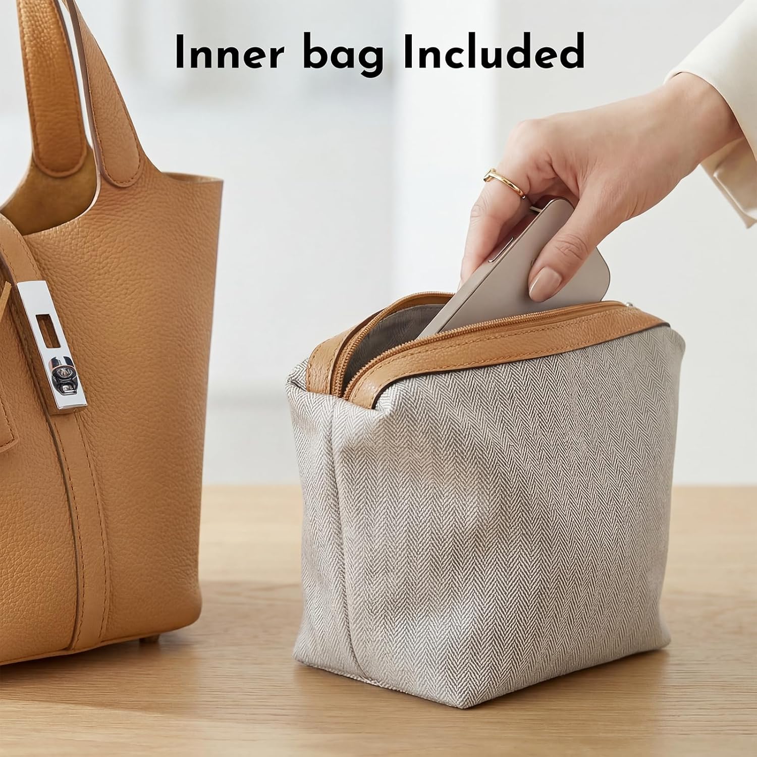 Tote Bag for Women Vegan Leather Bucket Purse for Women Top Handle Handbag Shoulder Bag with Detachable Small Purse