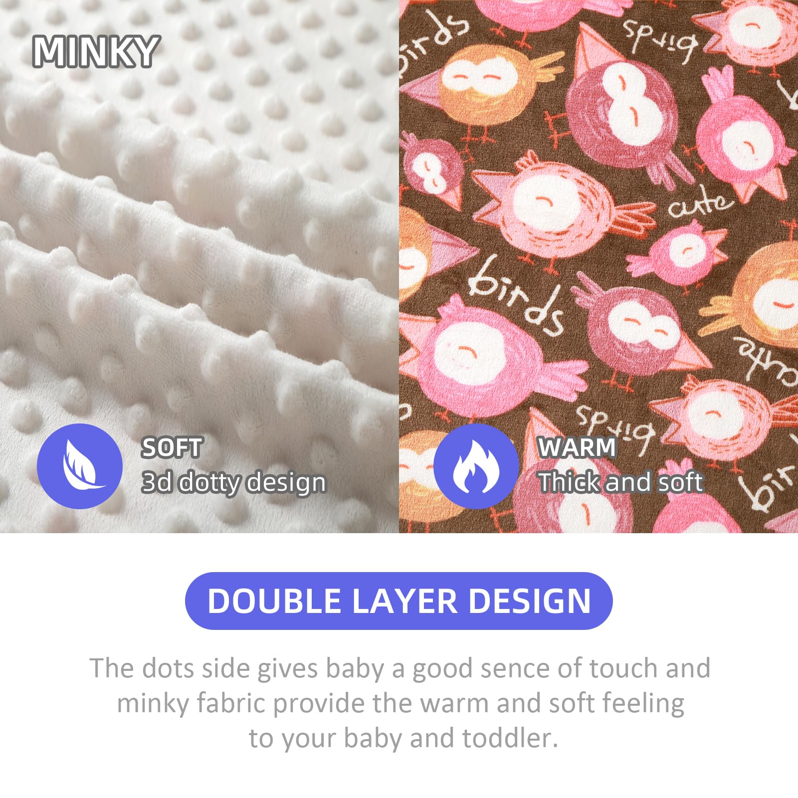 iEvolve Baby Blanket Ultra Soft Double Layer with Dotted Backing Receiving Blankets Toddler Baby Nursery Bed Blankets Shower Gifts(Woodpecker,80 * 120cm) - Image 4