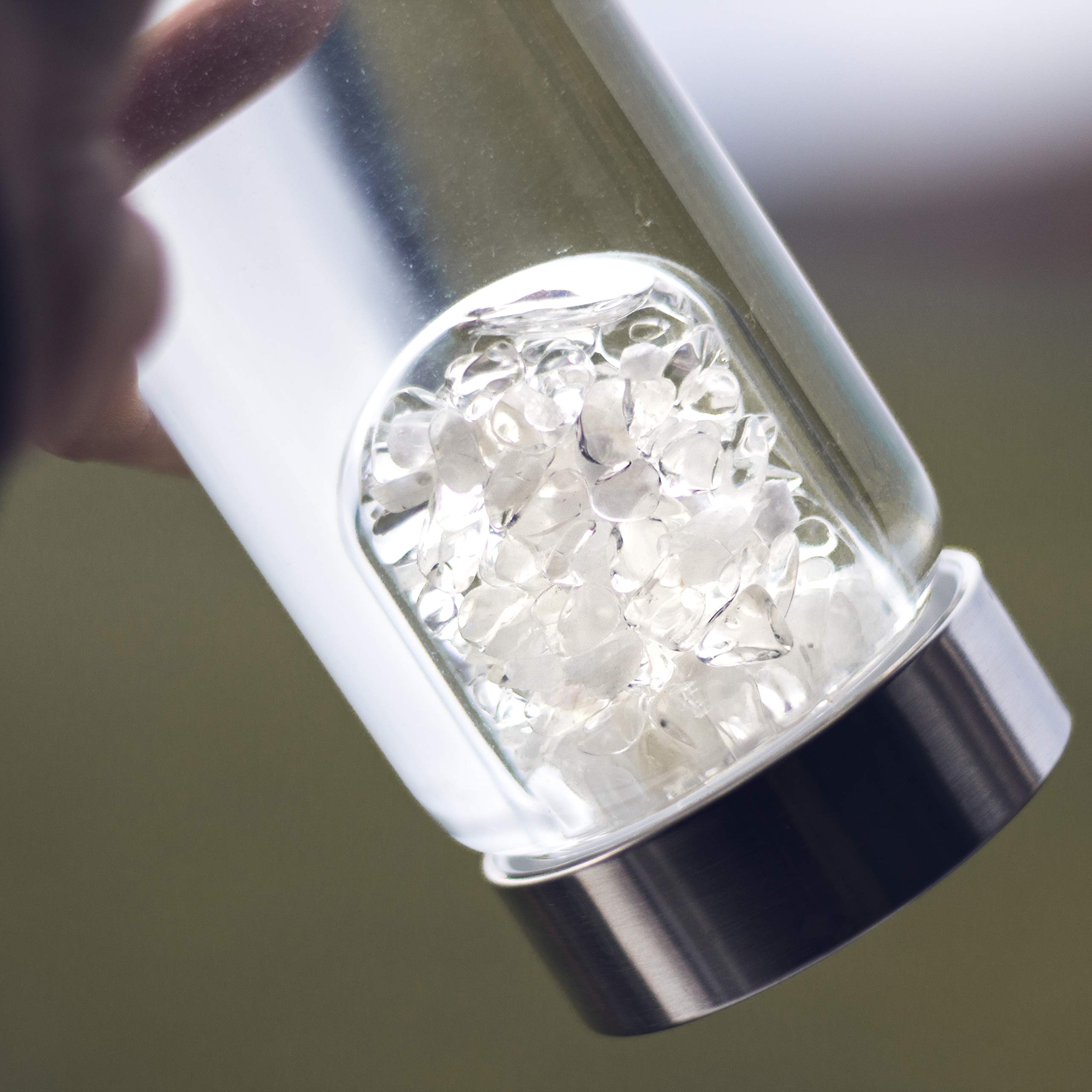 VitaJuwel ViA LUNA | Botella De Agua Con Piedras Preciosas (Piedra De La Luna – Cuarzo Claro)