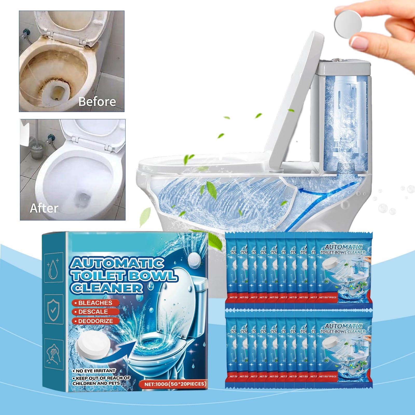pastiglie detergenti per lavatrice Detergente disincrostante deodorante for WC da 20 pezzi(2 BOXS)