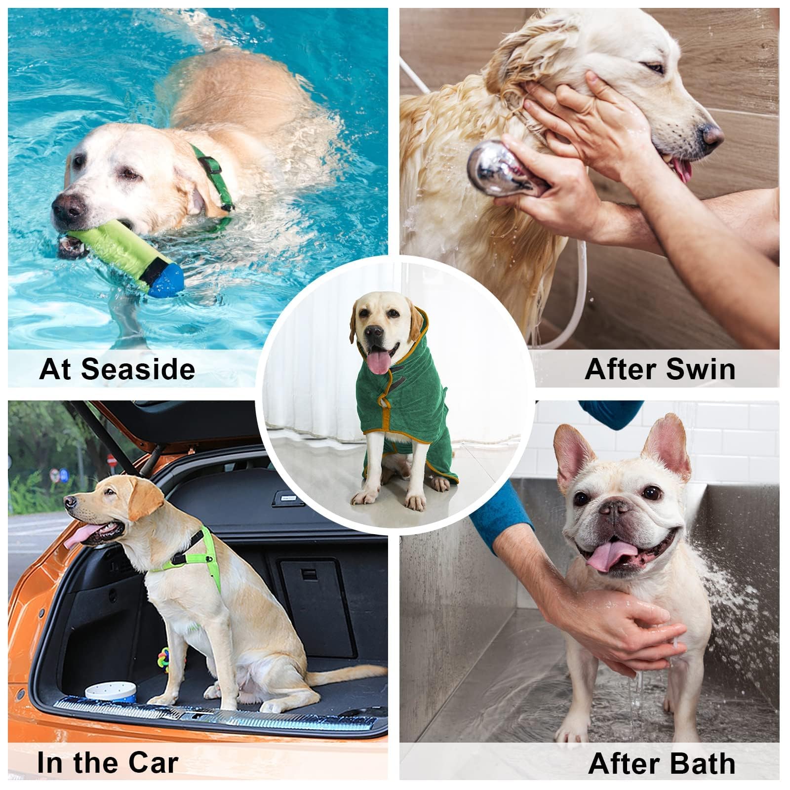 Accappatoio per Cani in Microfibra, Super Assorbente, Accappatoio per Cani con Fibbia Adesiva Regolabile per Animali Domestici per Dopo Bagno, in Spiaggia o Dopo la Pioggia (M)