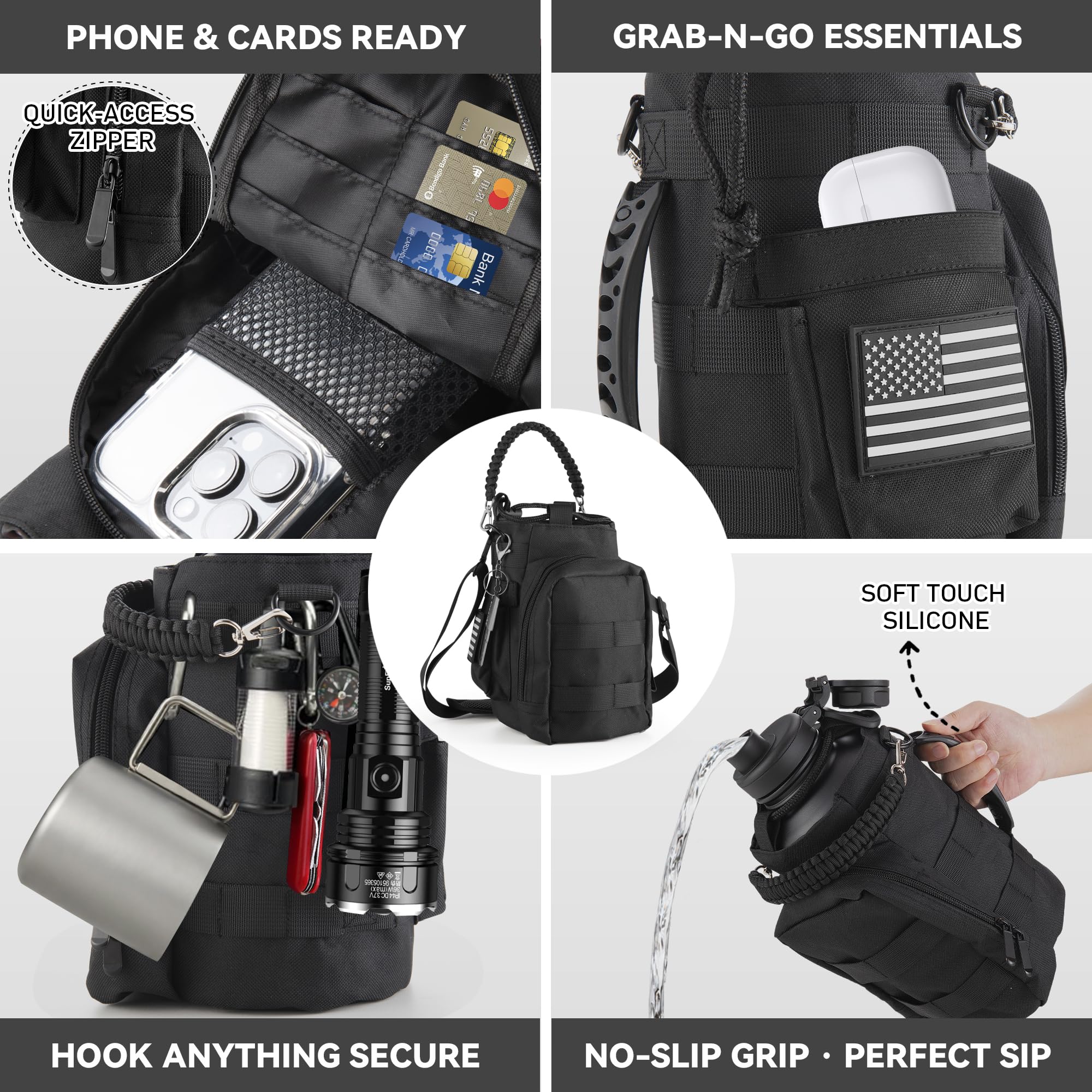 KXIAOCHEN Insulated Water Bottle Carrier - Adjustable Shoulder Strap, Holds 36oz To 87oz, For Hiking, Climbing & Gym