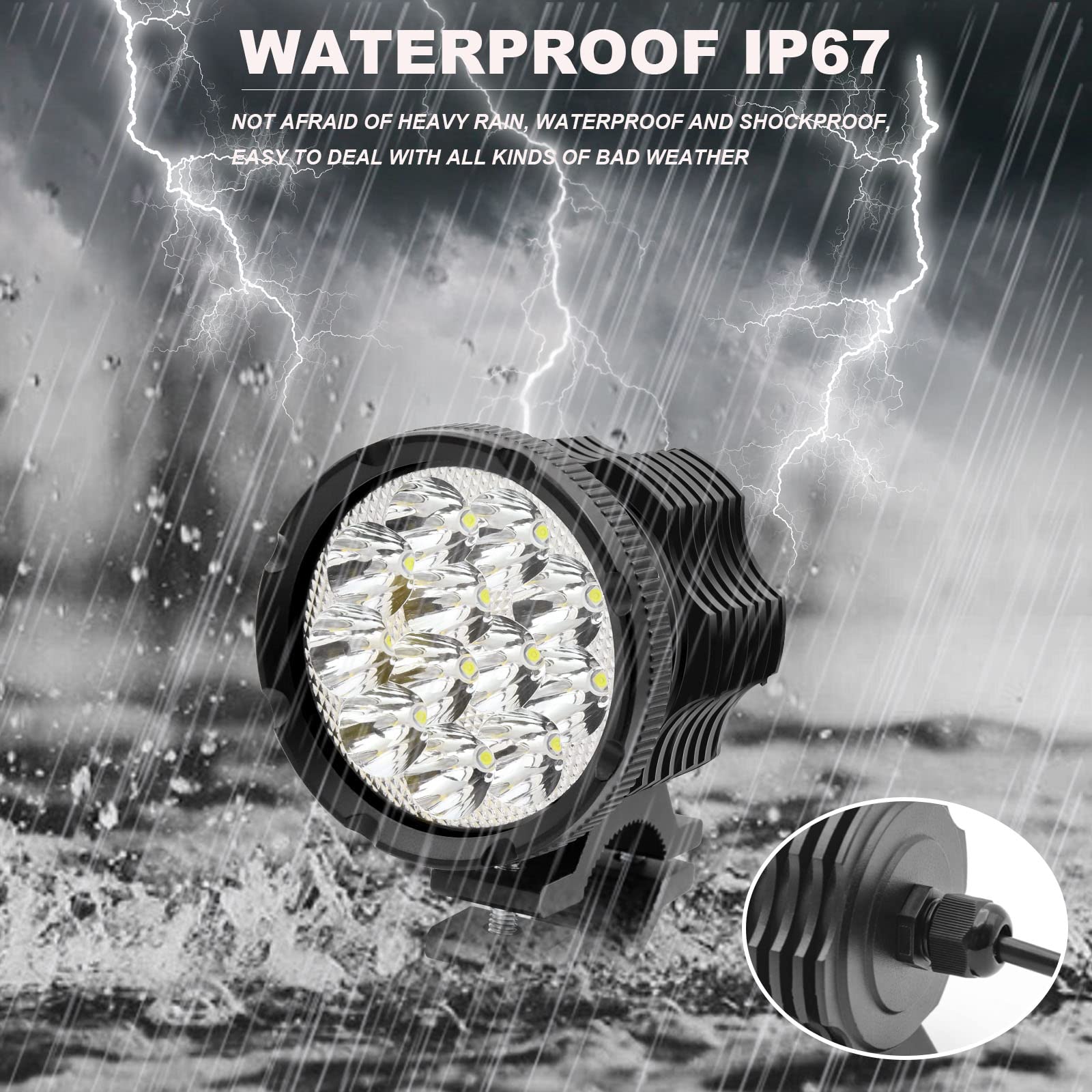 Biqing Feux de conduite de moto de 7,6 cm, super lumineux, 12 LED, feux antibrouillard, 30 W, 2000 lm, lumière auxiliaire 12 V-80 V