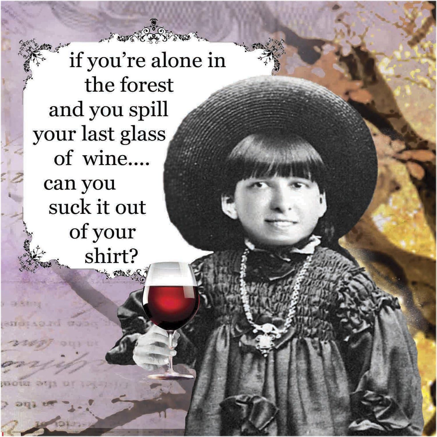 Holy Crap Erin Smith Art 3-Ply Cocktail Beverage Napkins Pack of 20, Forest Spill Wine