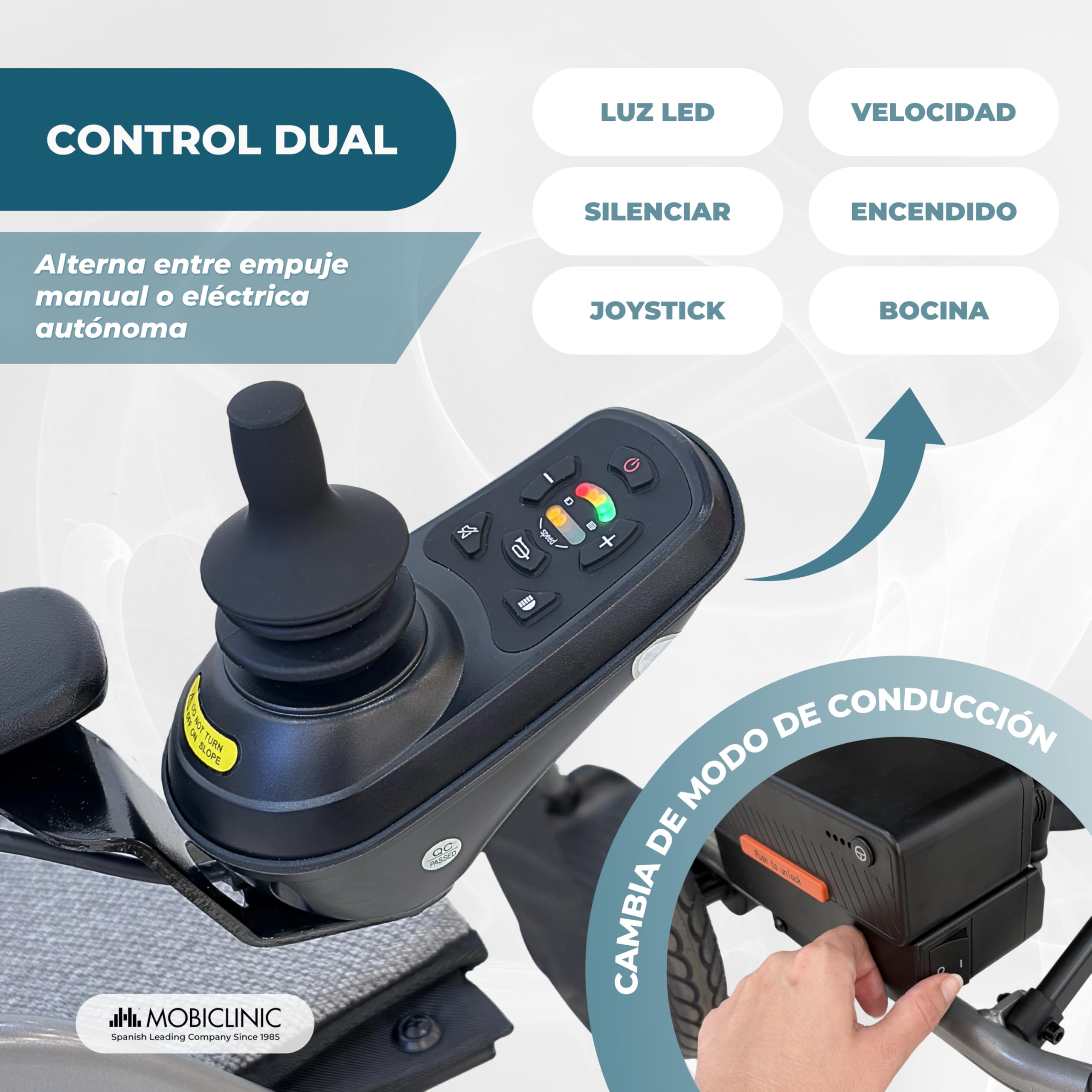 Mobiclinic®, Silla de Ruedas Eléctrica, Plegable, Autonomía 10 km, Freno Electrónico, 24V 5,2Ah, Modo Automático y Asistido, Hasta 100 kg, Sistema Antivuelco, Hasta 6km/h, Motor 130W, Mara