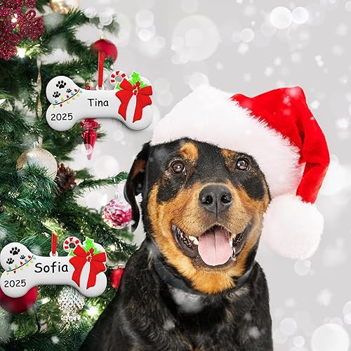 Miniatura 6 de Adorno de Navidad de hueso de perro 2023, decoración colgante personalizada para cachorros, perros, regalo para colgar en el primer árbol de