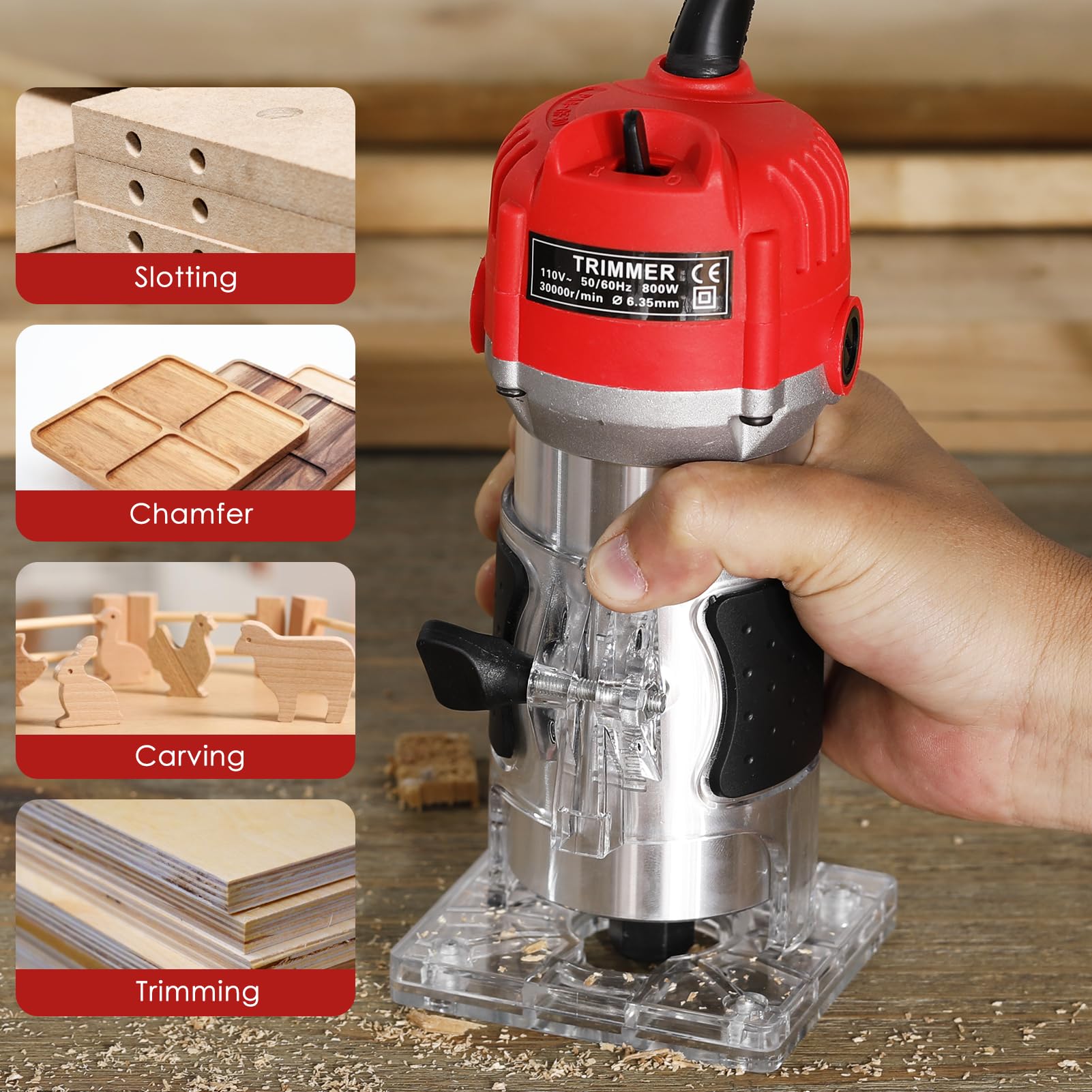 Fresadora de Madera, Weytoll Fresadora para Madera Electrica, 220V, 800W, 30000r/min
