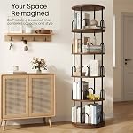 5 Tier 360° Rotating Bookshelf, Corner Book Shelf, Black Tall Bookcase for Diaplay Toy, Plant, Book Stand Storage Organizer Shelf, for Bedrooms, Living Room, Nursery, Home, Office Storage Furniture