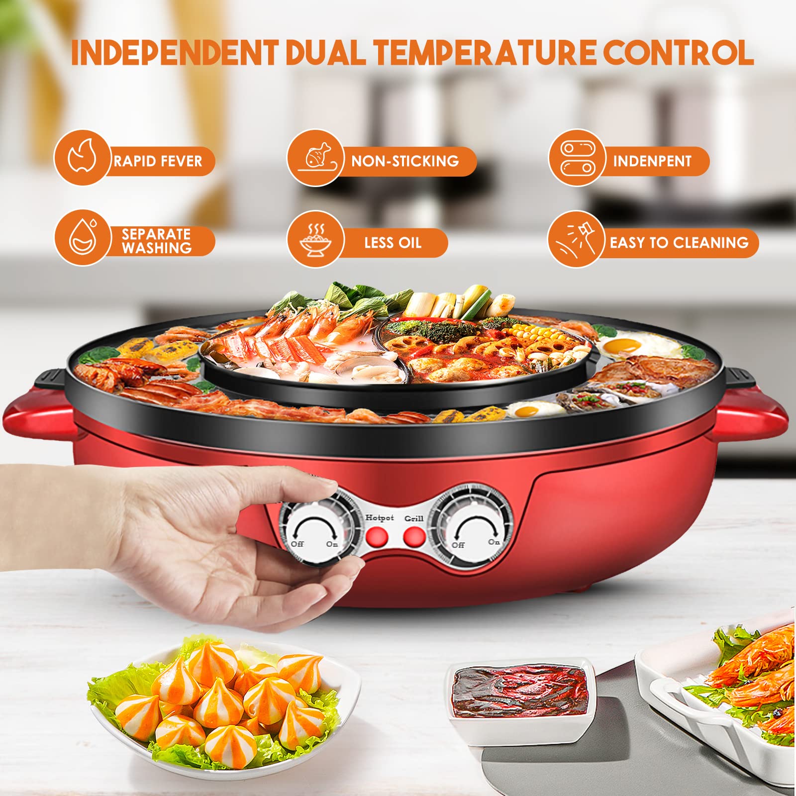 Buy Hot Pot with Grill, 2000W 2 in 1 Electric Hot Pot Grill Cooker with