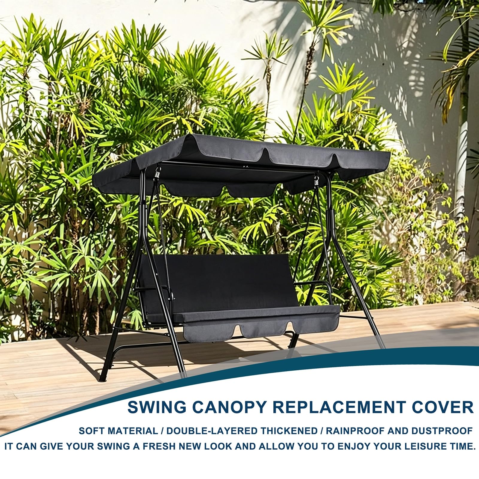 Generico Copertura Dondolo 2-3 Posti,Tetto di Ricambio per Dondolo da Giardino in Tessuto Oxford 210D,Antivento, Anti-UV, Resistente, a Prova di Strappo,07,164x 114x15cm