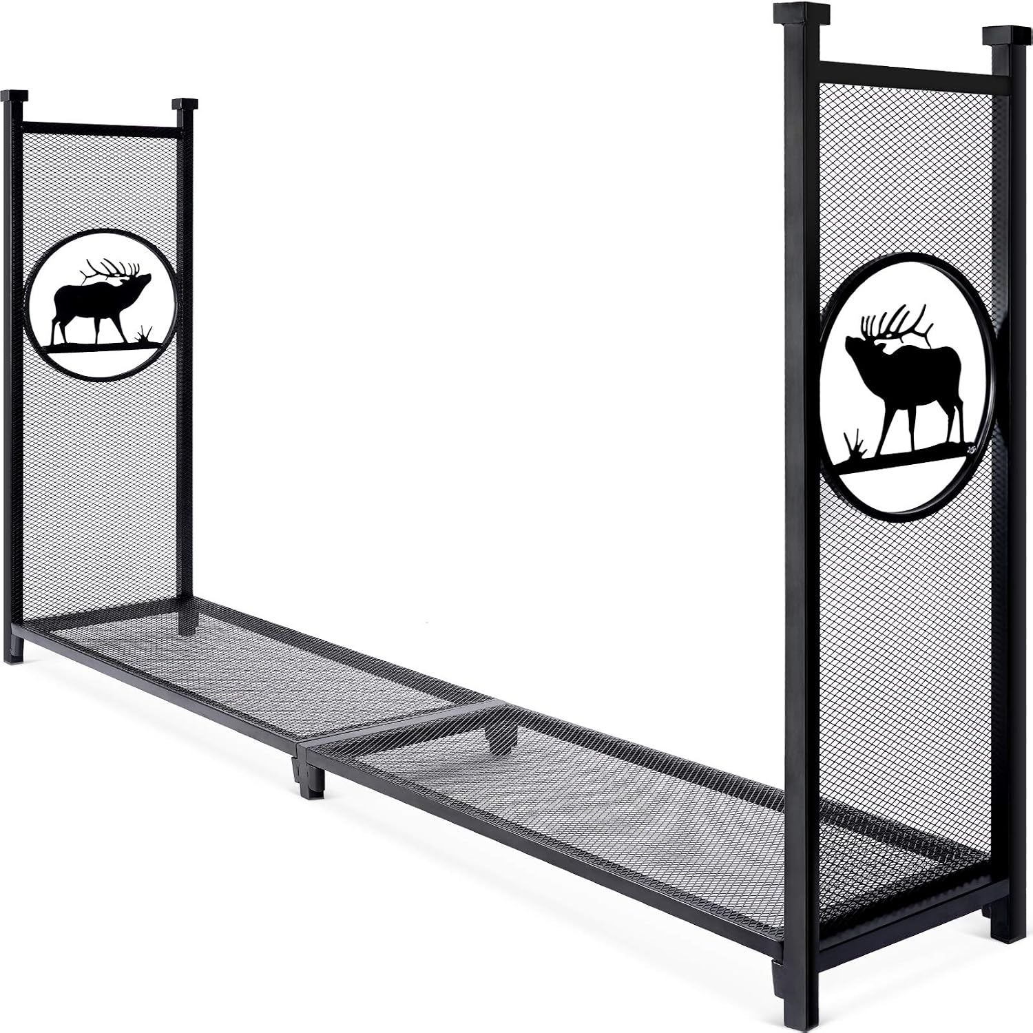 INNO STAGE Fire Wood Log Rack Holder for Firewood Pile Storage Outside Adjustable Fireplace Stand Stacking with Eye-catching Elk Design - 8'