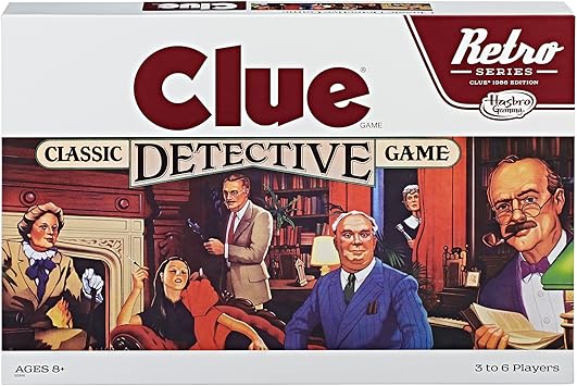 Hasbro Gaming Retro Series Clue 1986 Edition Board Game, Classic Mystery Game for Kids, Family Board Games for 3-6 Players, Ages 8+ (Amazon Exclusive)