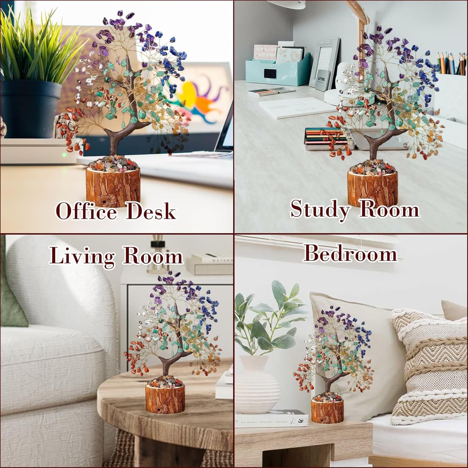 Crystal Tree for Positive Energy, Healing Crystal Artificial Trees for Home, Office, and Desk Decor, Handmade Bonsai Tree for Woman, Mom's Day and Birthdy