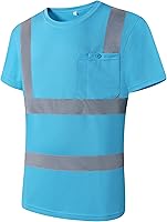 Vista 3 de JKSafety Ropa de seguridad reflectante de alta visibilidad Camiseta de trabajo diario color azul cielo con tiras reflectantes cosidas
