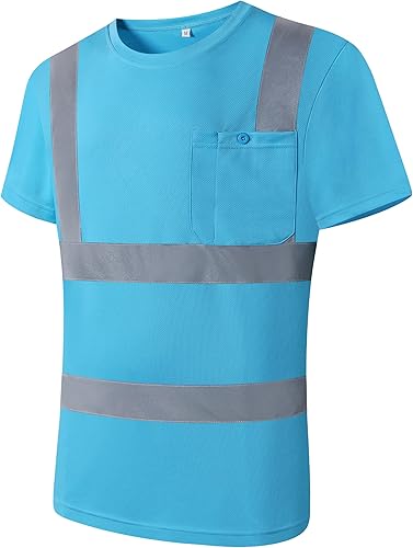 Miniatura 3 de JKSafety Ropa de seguridad reflectante de alta visibilidad  Camiseta de trabajo diario color azul cielo con tiras reflectantes cosidas  Cumplimiento