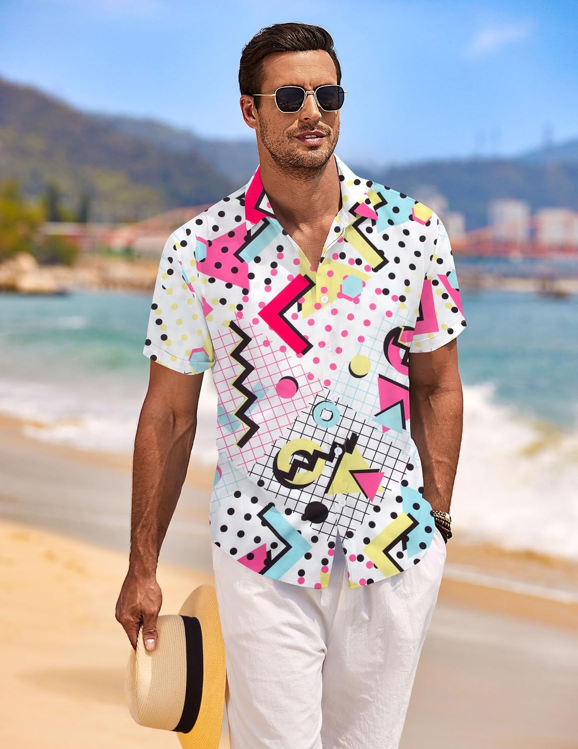 Western Cowboy Shirts for Men Retro Print Western Country Shirt Men Short Sleeve Cowboy Collared Button Down Tops